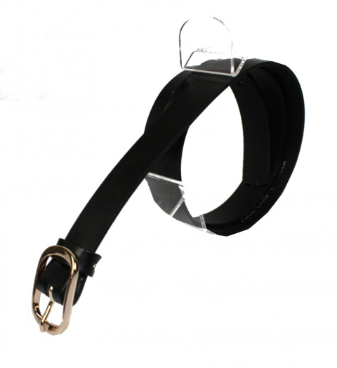 Pasek Damski Skórzany Arucce (PL) Skóra Licowa EXTRA Gładki 25 mm CZARNY Złota Klamra I