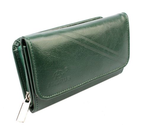 Portfel Damski Skórzany ANDRUS (PL) 14 cm Suwak Skóra Naturalna Wzór II RIFD 14,5 x 9 x 3 [cm]