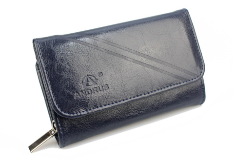Portfel Damski Skórzany ANDRUS (PL) 14 cm Suwak Skóra Naturalna Wzór II RIFD 14,5 x 9 x 3 [cm]