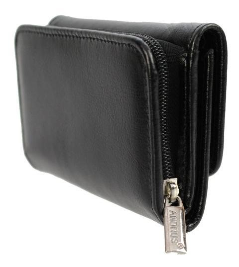 Portfel Damski Skórzany ANDRUS (PL) 14 cm Suwak Skóra Naturalna Wzór II RIFD 14,5 x 9 x 3 [cm]