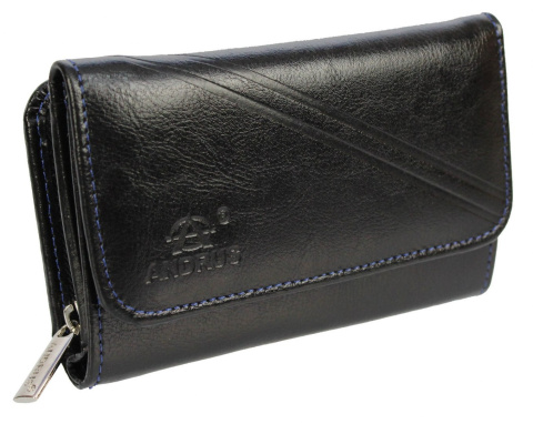 Portfel Damski Skórzany ANDRUS (PL) 14 cm Suwak Skóra Naturalna Wzór II RIFD 14,5 x 9 x 3 [cm]