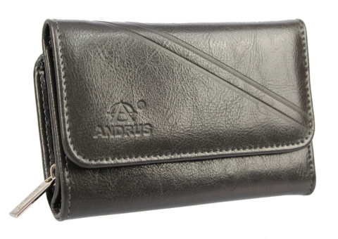 Portfel Damski Skórzany ANDRUS (PL) 14 cm Suwak Skóra Naturalna Wzór II RIFD 14,5 x 9 x 3 [cm]