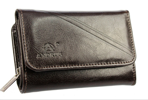Portfel Damski Skórzany ANDRUS (PL) 14 cm Suwak Skóra Naturalna Wzór II RIFD 14,5 x 9 x 3 [cm]