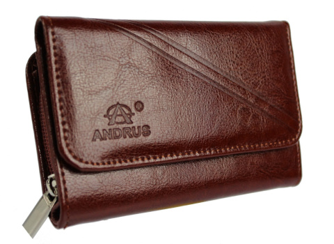 Portfel Damski Skórzany ANDRUS (PL) 14 cm Suwak Skóra Naturalna Wzór II RIFD 14,5 x 9 x 3 [cm]