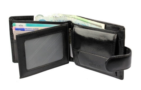 Portfel Męski Skórzany NICOLAS Skóra Licowa Poziomy Średni Z Zapięciem Jedno Skrzydełko Połysk 36002-057-01 10 x 12 x 2 [cm]