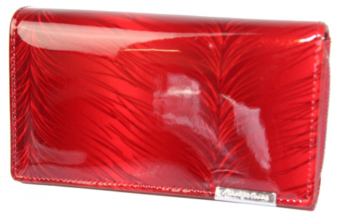 Portfel Damski Skórzany JENNIFER JONES Skóra Licowa Duży Z Suwakiem Czerwony Lakierowany Wzór 1 JJ5261-13 15,5 x 10 x 4 [cm]