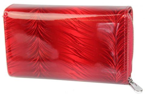 Portfel Damski Skórzany JENNIFER JONES Skóra Licowa Duży Z Suwakiem Czerwony Lakierowany Wzór 1 JJ5261-13 15,5 x 10 x 4 [cm]