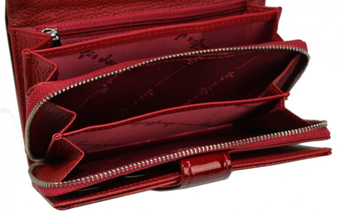Portfel Damski Skórzany JENNIFER JONES Skóra Licowa Duży Z Suwakiem Czerwony Lakierowany Wzór 1 JJ5261-13 15,5 x 10 x 4 [cm]