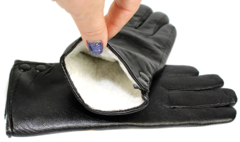 Skórzane Ocieplane Rękawiczki Damskie VIKERS Ze Skóry Naturalnej CZARNE Rozmiar 8 1/2 