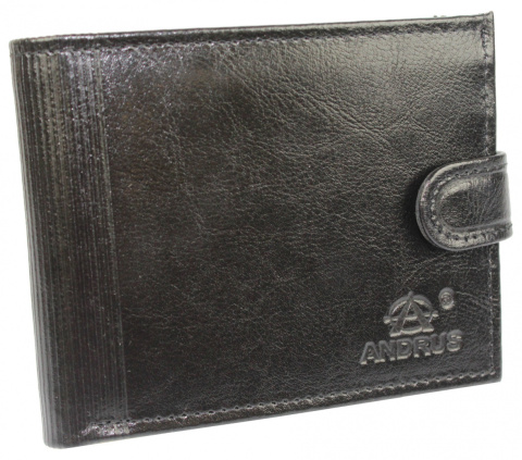 Portfel Męski Skórzany ANDRUS (PL) Skóra Licowa Duży Poziomy Z Zapięciem Jedno Skrzydełko Do Góry RFID 13 x 10 x 2,5 [cm]