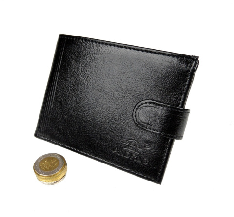 Portfel Męski Skórzany ANDRUS (PL) Skóra Licowa Duży Poziomy Z Zapięciem Jedno Skrzydełko Do Góry RFID 13 x 10 x 2,5 [cm]