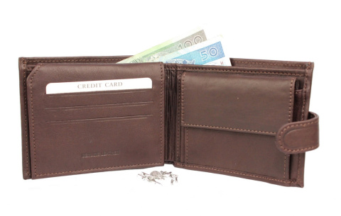 Portfel Męski Skórzany ANDRUS (PL) Skóra Licowa Duży Poziomy Z Zapięciem Jedno Skrzydełko Do Góry RFID 13 x 10 x 2,5 [cm]