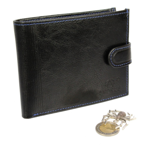 Portfel Męski Skórzany ANDRUS (PL) Skóra Licowa Duży Poziomy Z Zapięciem Jedno Skrzydełko Do Góry RFID 13 x 10 x 2,5 [cm]