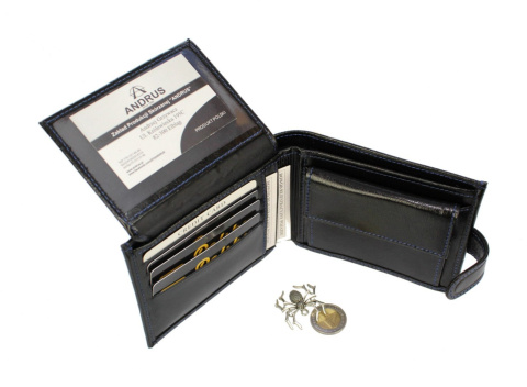 Portfel Męski Skórzany ANDRUS (PL) Skóra Licowa Duży Poziomy Z Zapięciem Jedno Skrzydełko Do Góry RFID 13 x 10 x 2,5 [cm]