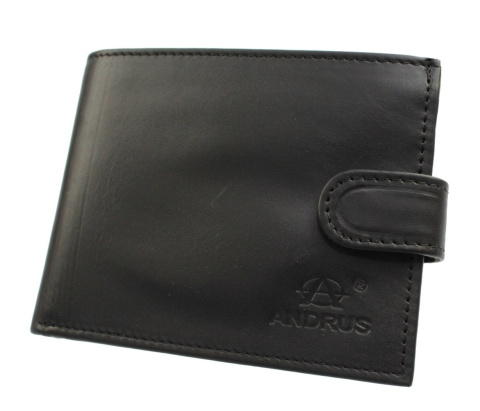 Portfel Męski Skórzany ANDRUS (PL) Skóra Licowa Duży Poziomy Z Zapięciem Jedno Skrzydełko Do Góry RFID 13 x 10 x 2,5 [cm]