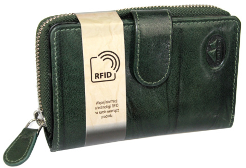 Portfel Damski Skóra Naturalna El Forrest Średni Z Suwakiem Piórnik 821 18 RFID ZIELONY 13,5 x 8,5 x 3,5 [cm]