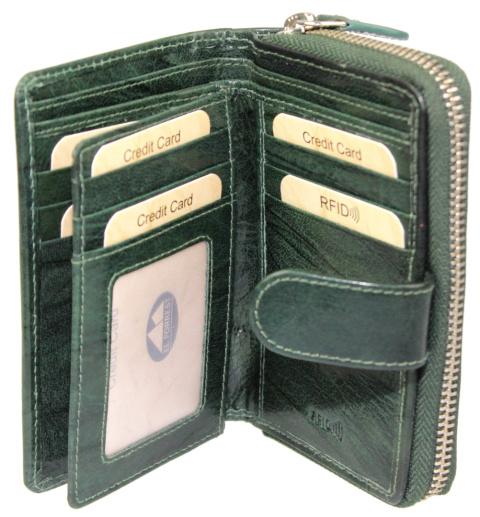 Portfel Damski Skóra Naturalna El Forrest Średni Z Suwakiem Piórnik 821 18 RFID ZIELONY 13,5 x 8,5 x 3,5 [cm]