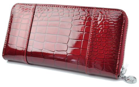 Portfel Damski Skóra Naturalna Lakierowana Alessandro Paoli Duży Z Metalowym Suwakiem Piórnik 33 35 CZERWONY 20 x 10 x 2.5 [cm]