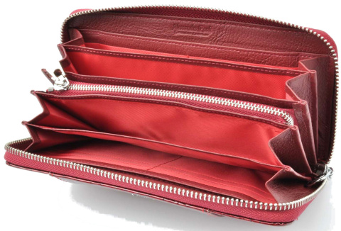 Portfel Damski Skóra Naturalna Lakierowana Alessandro Paoli Duży Z Metalowym Suwakiem Piórnik 33 35 CZERWONY 20 x 10 x 2.5 [cm]