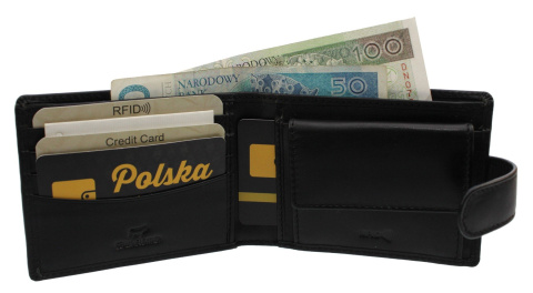 Portfel Męski Skórzany EL FORREST Mały Z Zapinką Skóra Bydlęca Poziomy 916 67 RFID CZARNY 11 x 8 x 2 [cm]
