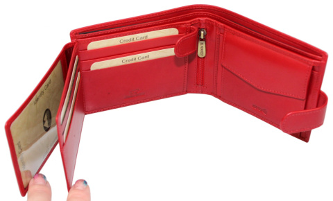 Portfel Męski Skórzany EL FORREST Skóra Licowa Poziomy Z Zapięciem CZERWONY 892 42 RIFD 12,5 x 9,5 x 3 [cm]