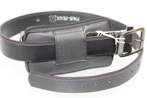 Skórzane Etui Na Telefon Płaska Saszetka CZARNA Na Pasek Z Suwakiem Polska Galanteria (PL) Na Smartfona 18 x 10,5 [cm]