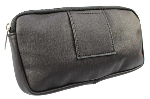 Skórzane Etui Na Telefon Płaska Saszetka CZARNA Na Pasek Z Suwakiem Polska Galanteria (PL) Na Smartfona 17,5 x 10,5 [cm]