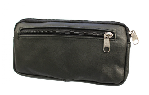 Skórzane Etui Na Telefon Płaska Saszetka CZARNA Na Pasek Z Suwakiem Polska Galanteria (PL) Na Smartfona 17,5 x 10,5 [cm]