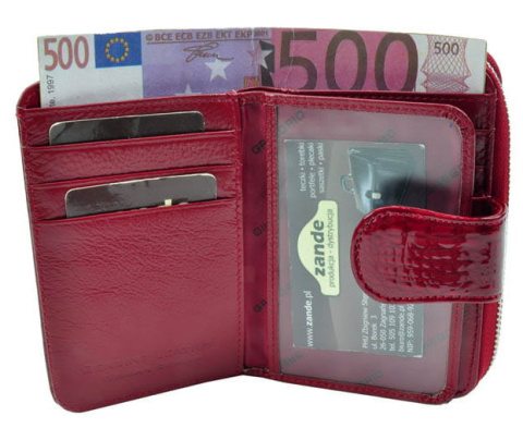 Portfel Damski Skóra Naturalna GREGORIO Średni Z Suwakiem Piórnik Lakierowany GF-115 CZERWONY RFID 12,5 x 8,5 x 3 [cm]