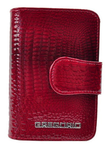 Portfel Damski Skóra Naturalna GREGORIO Średni Z Suwakiem Piórnik Lakierowany GF-115 CZERWONY RFID 12,5 x 8,5 x 3 [cm]