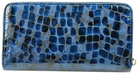 Portfel Damski Skóra Naturalna Lakierowana GREGORIO Duży Z Metalowym Suwakiem Piórnik FS 119 NIEBIESKI 19.5 x 10.5 x 2 [cm]