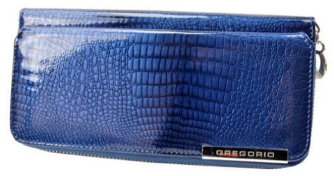 Portfel Damski Skóra Naturalna Lakierowana GREGORIO Duży Z Metalowym Suwakiem Piórnik GF-111 NIEBIESKI 18,5 x 9,5 x 3,5 [cm]