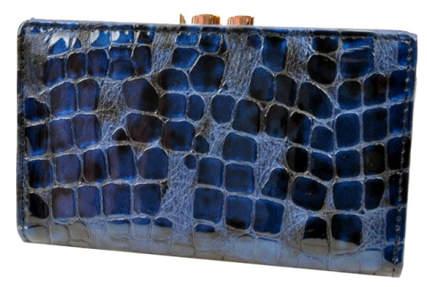 Portfel Damski Skórzany GREGORIO 14 cm Klamra i Klapka Skóra Naturalna Lakierowany FS-108 NIEBIESKI RFID 14 x 9 x 4 [cm]