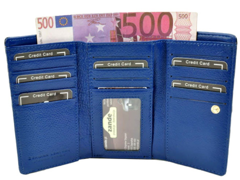 Portfel Damski Skórzany GREGORIO 14 cm Klamra i Klapka Skóra Naturalna Lakierowany FS-108 NIEBIESKI RFID 14 x 9 x 4 [cm]