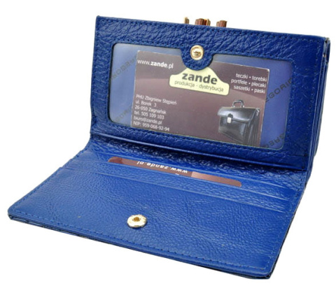 Portfel Damski Skórzany GREGORIO 14 cm Klamra i Klapka Skóra Naturalna Lakierowany FS-108 NIEBIESKI RFID 14 x 9 x 4 [cm]