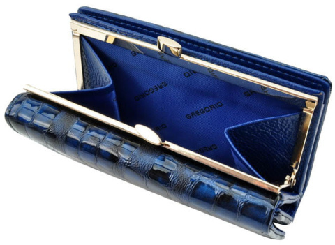 Portfel Damski Skórzany GREGORIO 14 cm Klamra i Klapka Skóra Naturalna Lakierowany FS-108 NIEBIESKI RFID 14 x 9 x 4 [cm]