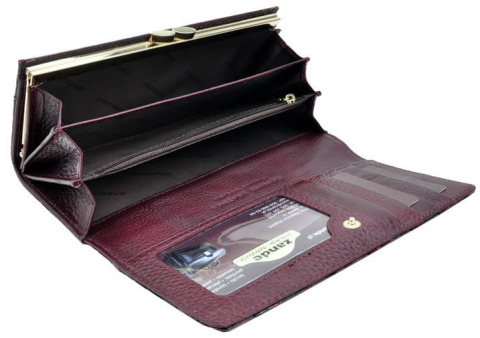 Portfel Damski Skórzany GREGORIO Długi Max Z Klamrą Lakierowany FS-100 WIŚNIOWY RFID 18,5 x 9,5 x 3,5 [cm]