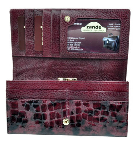 Portfel Damski Skórzany GREGORIO Długi Max Z Klamrą Lakierowany FS-100 WIŚNIOWY RFID 18,5 x 9,5 x 3,5 [cm]