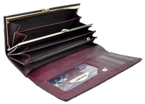 Portfel Damski Skórzany GREGORIO Długi Max Z Klamrą Lakierowany FS-100 WIŚNIOWY RFID 18,5 x 9,5 x 3,5 [cm]