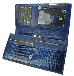 Portfel Damski Skórzany GREGORIO Długi Max Z Klamrą Lakierowany GF-100 NIEBIESKI RFID 18,5 x 9,5 x 3,5 [cm]