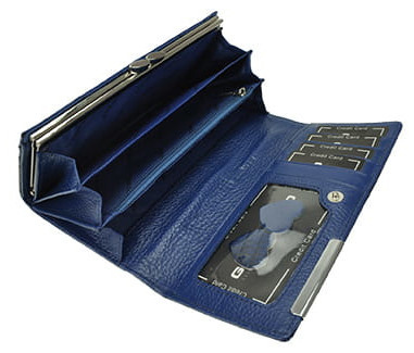 Portfel Damski Skórzany GREGORIO Długi Max Z Klamrą Lakierowany GF-100 NIEBIESKI RFID 18,5 x 9,5 x 3,5 [cm]