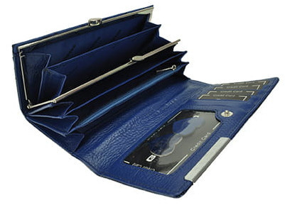 Portfel Damski Skórzany GREGORIO Długi Max Z Klamrą Lakierowany GF-100 NIEBIESKI RFID 18,5 x 9,5 x 3,5 [cm]