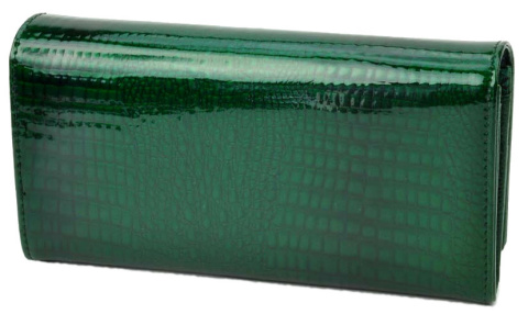 Portfel Damski Skórzany GREGORIO Długi Max Z Klamrą Lakierowany GF-100 ZIELONY RFID 18,5 x 9,5 x 3,5 [cm]