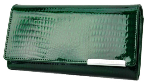 Portfel Damski Skórzany GREGORIO Długi Max Z Klamrą Lakierowany GF-100 ZIELONY RFID 18,5 x 9,5 x 3,5 [cm]
