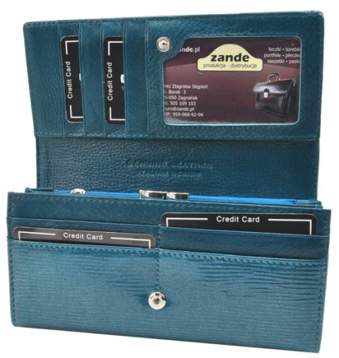 Portfel Damski Skórzany GREGORIO Długi Max Z Klamrą Lakierowany LN-100 NIEBIESKI RFID 18,5 x 9,5 x 3,5 [cm]