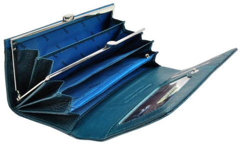 Portfel Damski Skórzany GREGORIO Długi Max Z Klamrą Lakierowany LN-100 NIEBIESKI RFID 18,5 x 9,5 x 3,5 [cm]
