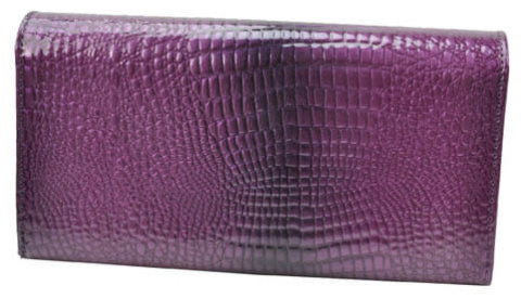 Portfel Damski Skórzany GREGORIO Długi Max Z Klamrą Lakierowany GF-100 FIOLETOWY RFID 18,5 x 9,5 x 3,5 [cm]
