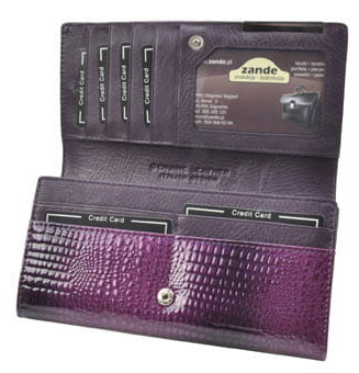 Portfel Damski Skórzany GREGORIO Długi Max Z Klamrą Lakierowany GF-100 FIOLETOWY RFID 18,5 x 9,5 x 3,5 [cm]