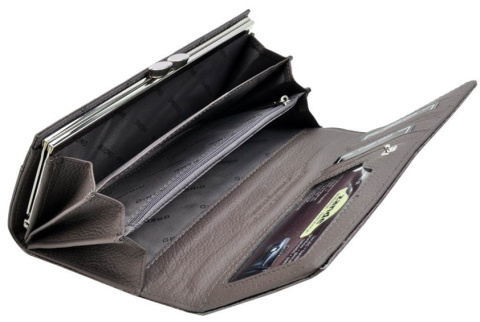 Portfel Damski Skórzany GREGORIO Długi Max Z Klamrą Lakierowany LN-100 SZARY RFID 18,5 x 9,5 x 3,5 [cm]