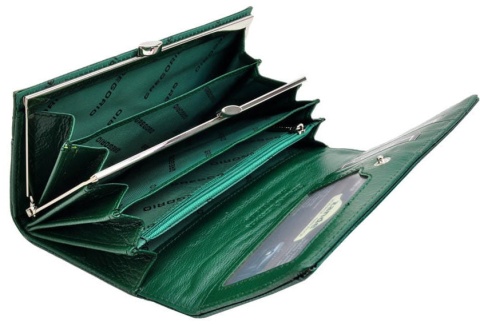 Portfel Damski Skórzany GREGORIO Długi Max Z Klamrą Lakierowany LN-100 ZIELONY RFID 18,5 x 9,5 x 3,5 [cm]